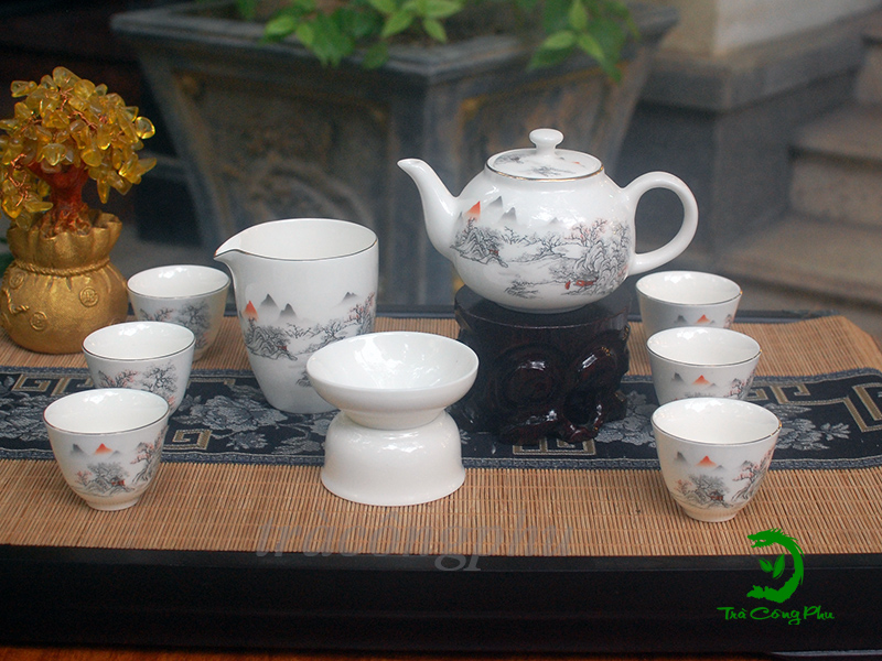 Bộ Ấm Chén Sứ Hoàng Hôn Sơn Thủy - BAC442